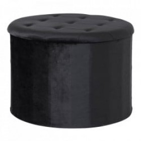 Taburet rotund negru din catifea si MDF 56 cm Nordic