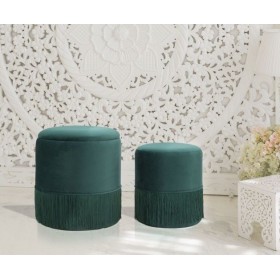 Set 2 Taburete Tapitate cu stofa Otoman Verde Velvet